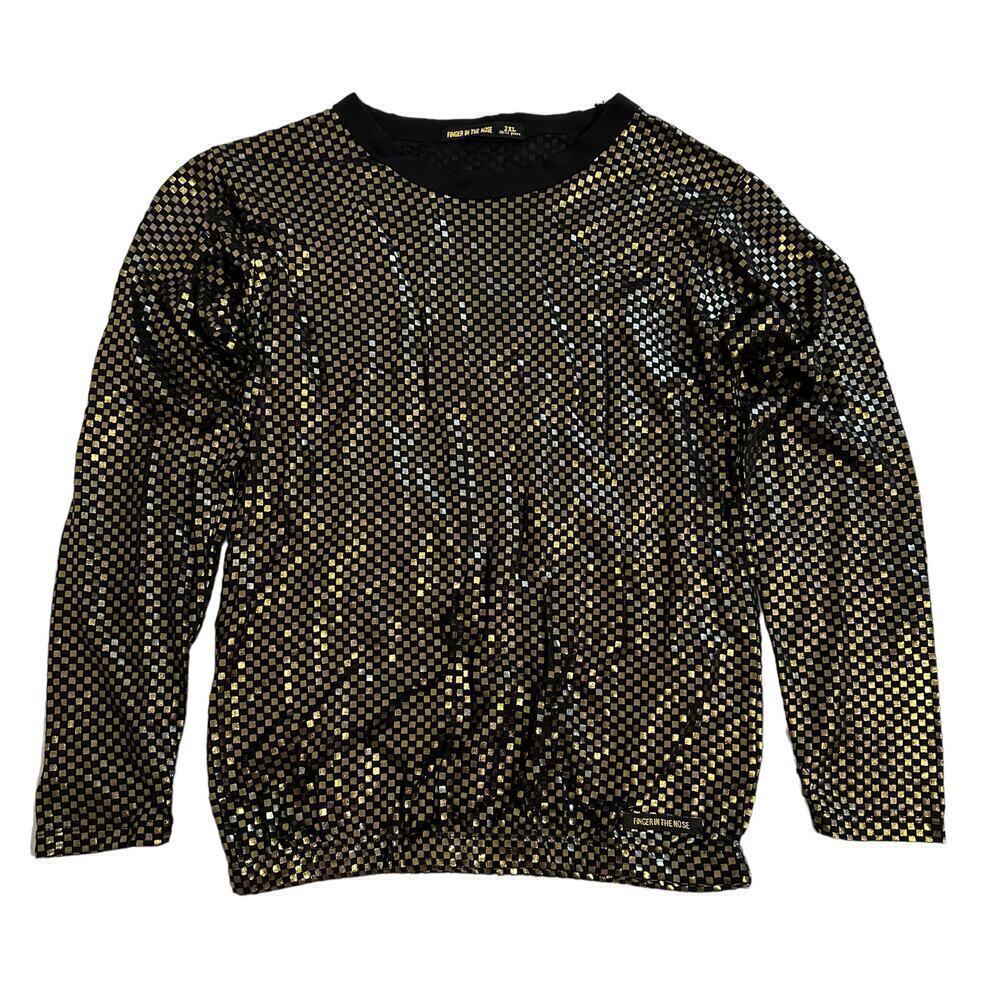 NWOT Finger In The Nose Gold Checkers Long Sleeve Top Girls 10-11